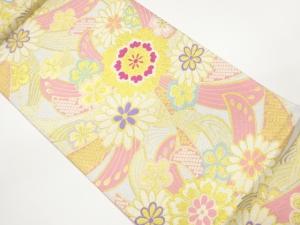 桜に菊・花々模様織出し袋帯